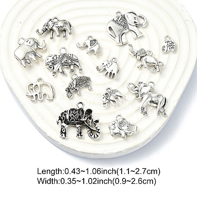 60Pcs 15 Styles Tibetan Style Alloy Elephant Pendants TIBEP-YW0001-83-1