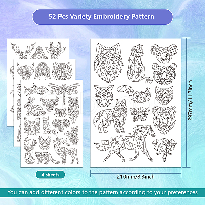 4 Sheets 11.6x8.2 Inch Stick and Stitch Embroidery Patterns DIY-WH0455-109-1