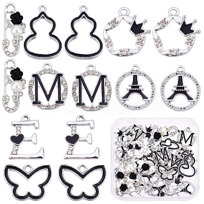 SUNNYCLUE 35Pcs 7 Style UV Plated Alloy Rhinestone Pendants FIND-SC0002-81-1