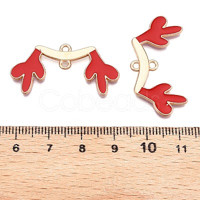 Christmas Theme Alloy Red Enamel Deer Horn Connector Charms PALLOY-T020-27KCG-1