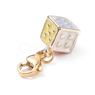 Alloy Enamel Dice Pendant Decoration HJEW-JM00633-1