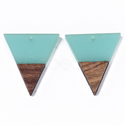 Transparent Resin & Walnut Wood Pendants X-RESI-T035-06B-A-1