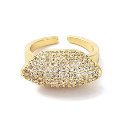 Brass with Cubic Zirconia Open Cuff Rings for Women RJEW-A035-22G-1