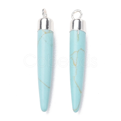 Natural Gemstone Brass Pointed Pendants G-B025-02P-1