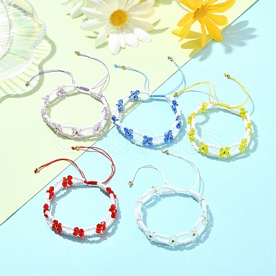 Woven Glass Flower Adjustable Braided Bead Bracelets for Women BJEW-MZ00100-1