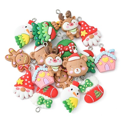 18Pcs 9 Styles Christmas Resin Pendants RESI-CJ0003-26-1