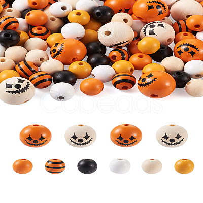 Craftdady 140Pcs Halloween Theme Painted Natural Wood Beads WOOD-CD0001-19-1