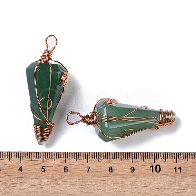 Natural Green Aventurine Copper Wire Wrapped Big Pendants G-B073-02RG-02-1