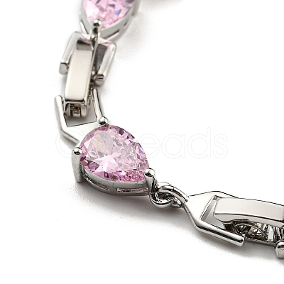 Rack Plating Brass Teardrop Links Bracelets with Glass for Women BJEW-H604-01P-1