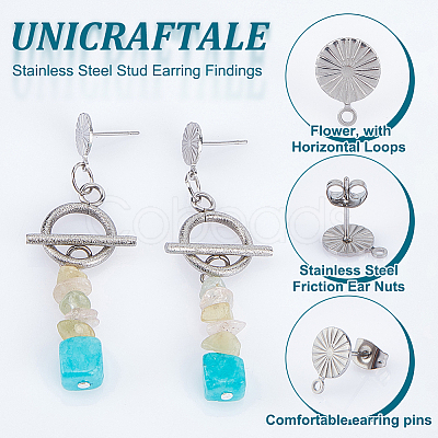 Unicraftale 20 Pairs 304 Stainless Steel Stud Earring Findings STAS-UN0049-52-1