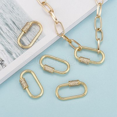 Brass Micro Pave Cubic Zirconia Screw Carabiner Lock Charms X-ZIRC-G160-21G-1