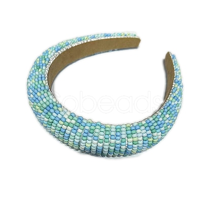 Fashiona Glass Seed Beads Hair Bands PW-WGC41EC-03-1