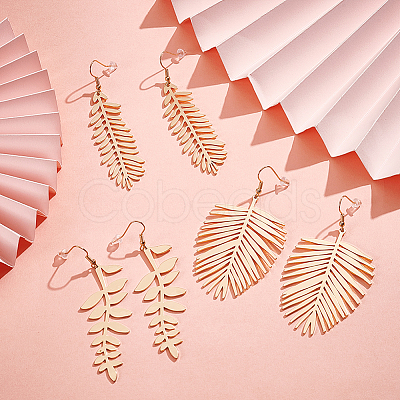 ANATTASOUL 3 Pairs 3 Style Alloy Leaf Long Dangle Earrings for Women EJEW-AN0001-73-1