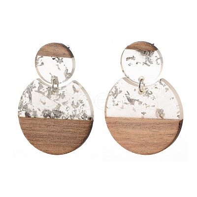 Transparent Resin & Walnut Wood Dangle Stud Earrings EJEW-JE04281-02-1