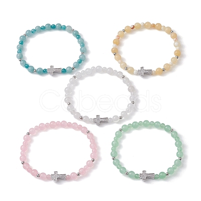 Natural Mixed Gemstone Beaded Stretch Bracelet BJEW-JB09979-1