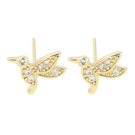 Brass Pave Clear Cubic Zirconia Stud Earring EJEW-S217-G03-1