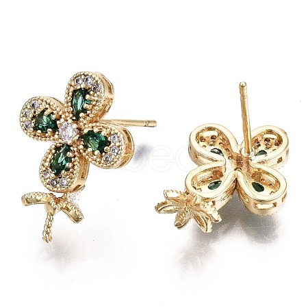 Brass Micro Pave Green Cubic Zirconia Stud Earring Findings KK-T056-27G-NF-1