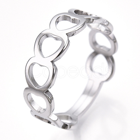 304 Stainless Steel Hollow Out Heart Adjustable Ring for Women RJEW-T027-11P-1
