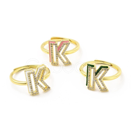 Mixed Color Enamel Initial Letter Adjustable Ring with Clear Cubic Zirconia RJEW-P045-01G-K-1