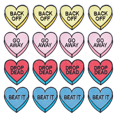 16Pcs 4 Colors Heart Computerized Embroidery Cloth Iron on Patches DIY-FG0004-41-1