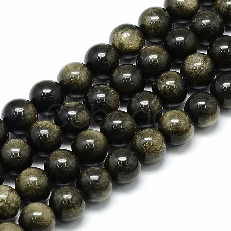 Natural Golden Sheen Obsidian Beads Strands G-S150-20-8mm-1