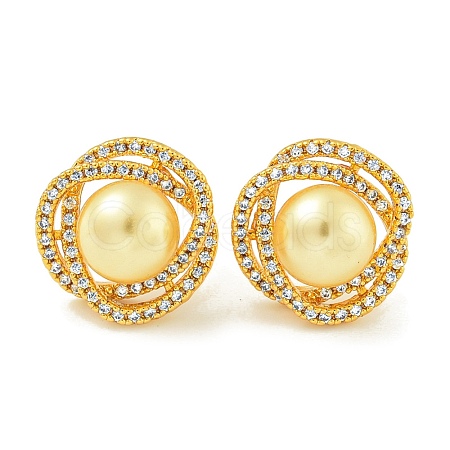 Brass Micro Pave Clear Cubic Zirconia Stud Earrings EJEW-H014-04G-1