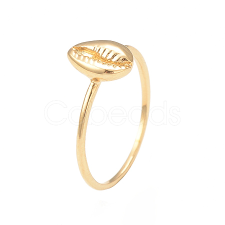 Ion Plating(IP) 304 Stainless Steel Shell Shape Finger Ring for Women RJEW-I096-12G-1