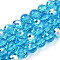 Transparent Electroplate Glass Bead Strands, AB Color Plated, Faceted(96 Facets), Round, Deep Sky Blue, 8mm, Hole: 1.4mm, about 70pcs/strand, 19.88 inch~20.67 inch(50.5~52.5cm)