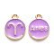 Alloy Enamel Pendants, Cadmium Free & Lead Free, Flat Round with Constellation, Light Gold, Medium Purple, Aries, 15x12x2mm, Hole: 1.5mm