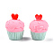 Opaque Resin Decoden Cabochons, Imitation Food, Cupcake with Heart, Hot Pink, 22~22.5x17~18x17~18mm