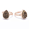 Electroplate Natural Druzy Quartz Crystal Finger Rings, with Eco-Friendly Brass Findings, Lead Free & Cadmium Free, Long-Lasting Plated, Flat Round, Size 7, Real Rose Gold Plated, Camel, 17mm