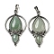 Natural Green Aventurine Pendants, Rack Plating Brass Teardrop Charms, Antique Silver, Cadmium Free & Lead Free, 49.5x28x7mm, Hole: 8x5mm