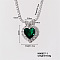 Fashion Brass Rhinestone Pendant Necklace for Women, with Rhinestone Cup Chains, Heart, Emerald, Platinum, 15.75 inch(400mm)