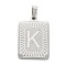 Non-Tarnish 304 Stainless Steel Pendants, Rectangle with Alphabet, Letter.K, 30x20x1.5mm, Hole: 3x6mm