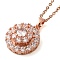 Brass Pave Clear Glass Flower Pendant Necklaces, 304 Stainless Steel Cable Chain Necklaces, Rose Gold, 15.94 inch(40.5cm)