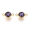 K9 Glass Links connectors, Faceted, with 304 Stainless Steel Findings, Ion Plating (IP), Flat Round, Golden, Amethyst, 17.5x10x6.5mm, Hole: 2.5mm