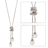 ANATTASOUL 2Pcs 2 Color Plastic Imitation Pearl Pendant Lariat Necklace with Crystal Rhinestone NJEW-AN0001-18-3