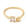Rack Plating Brass Star Open Cuff Ring with Clear Cubic Zirconia RJEW-Z014-03G-1