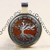 Flat Round with Ashen Tree Glass Alloy Pendant Necklaces NJEW-N0051-047L-02-1
