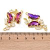 Brass Pave Medium Violet Red & Clear Cubic Zirconia Connector Charms KK-P273-09G-3