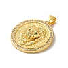 Flat Round with Lion Rack Plating Brass Micro Pave Clear Cubic Zirconia Pendants KK-K377-55G-2