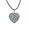 Natural Green Aventurine Heart Pendant Necklace with Cowhide Leather Cords NJEW-JN04598-03-1