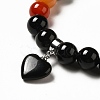 Natural Mixed Gemstone Beaded Stretch Bracelet with Heart Charm for Women BJEW-K164-B-A-4