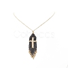 Glass Seed Beaded Cross Tassel Pendant Necklaces NJEW-MZ00011-01-5