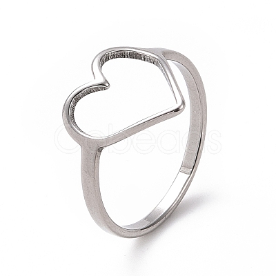 Non-Tarnish 201 Stainless Steel Heart Finger Ring RJEW-J051-16P-1