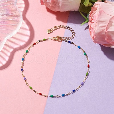 304 Stainless Steel Enamel Link Chains Anklets AJEW-AN00588-01-1