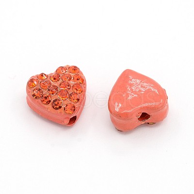 Heart Alloy Light Siam Rhinestone Beads RB-J519-05-1