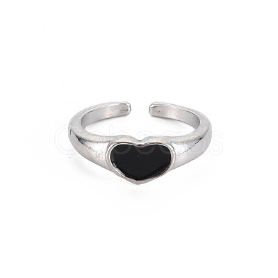 Enamel Heart Open Cuff Ring RJEW-S038-215-1