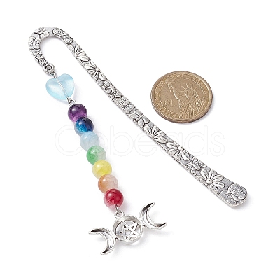 Flower Pattern Alloy Hook Bookmarks AJEW-JK00250-1