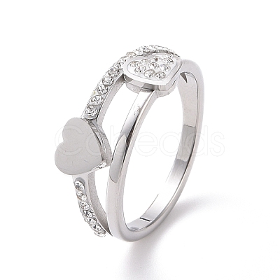 Crystal Rhinestone Heart Finger Ring RJEW-D120-03P-1